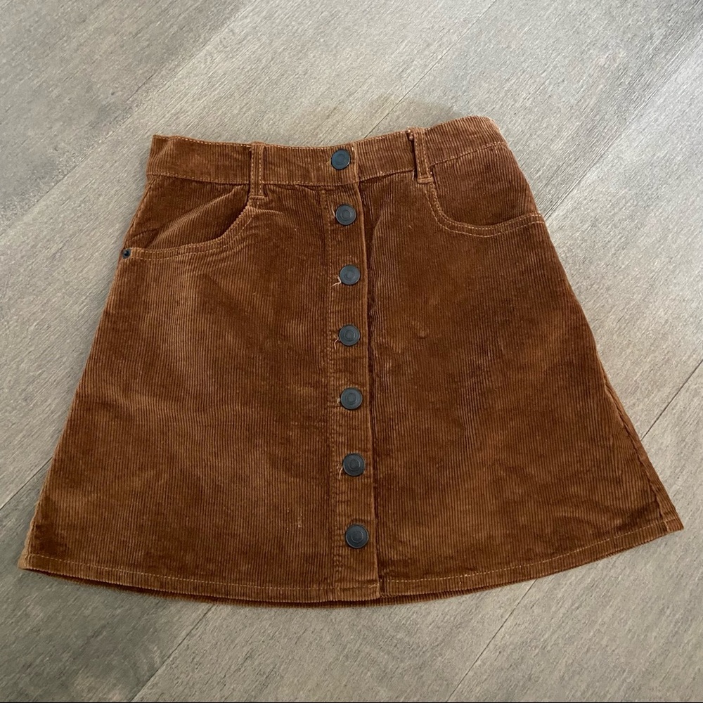 Brandy Melville brown button up corduroy high waisted skirt